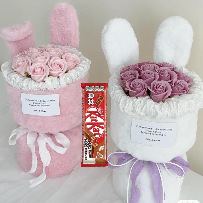 Tặng Socola KitKat 17gr+Hoa sáp tai thỏ 11 bông (cao 35cm rộng 17cm tặng túi, đèn nháy, thiệp) quà tặng ý nghĩa người thân, gia đình, 14/2 14/3 8/3 20/10 valentin, sinh nhật hoa và quà tặng