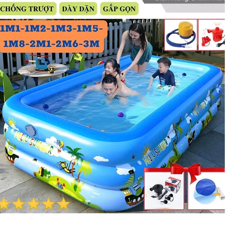 Bể bơi 3 tầng cho bé 1m3 -1m5 -1m8 -2m1 loại Dày Dặn 2 lớp (tặng kèm 1 bơm điện và bộ miếng vá) Đồ Chơi Nhựa PVC có đáy chống trượt an toàn