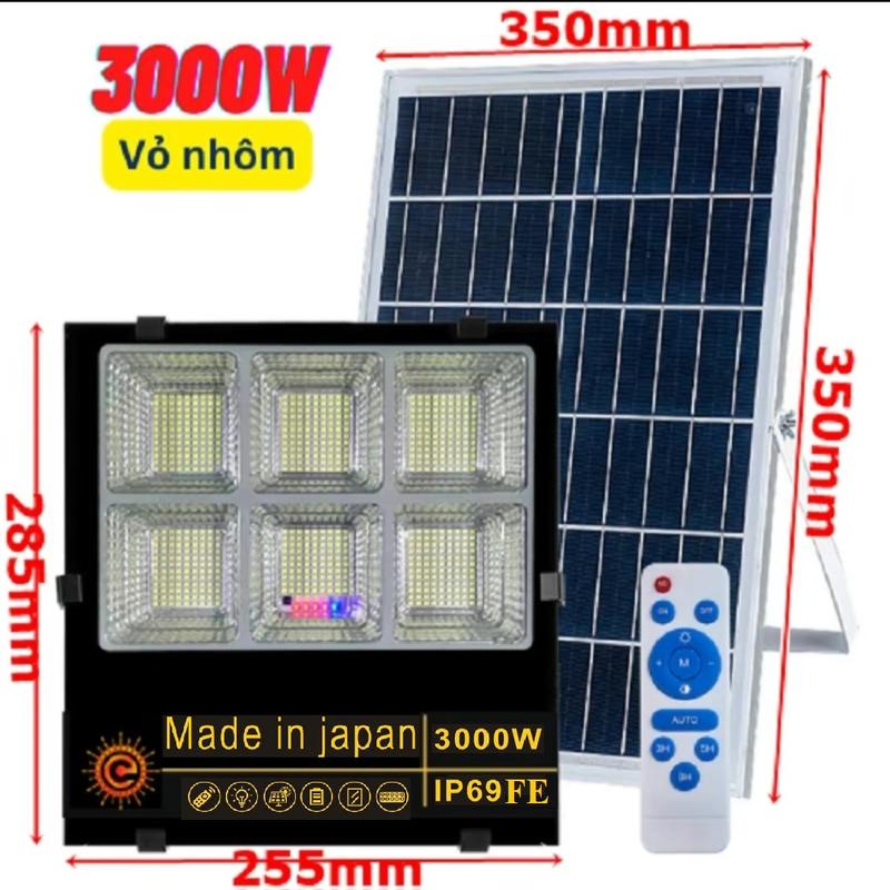  <VỎ NHÔM sáng 12-16 tiếng>Đèn năng lượng mặt trời 3000w ánh sáng trắng ip69FE  siêu nhanh,siêu sáng  có remote dây dài 5m - Bh 36tháng 