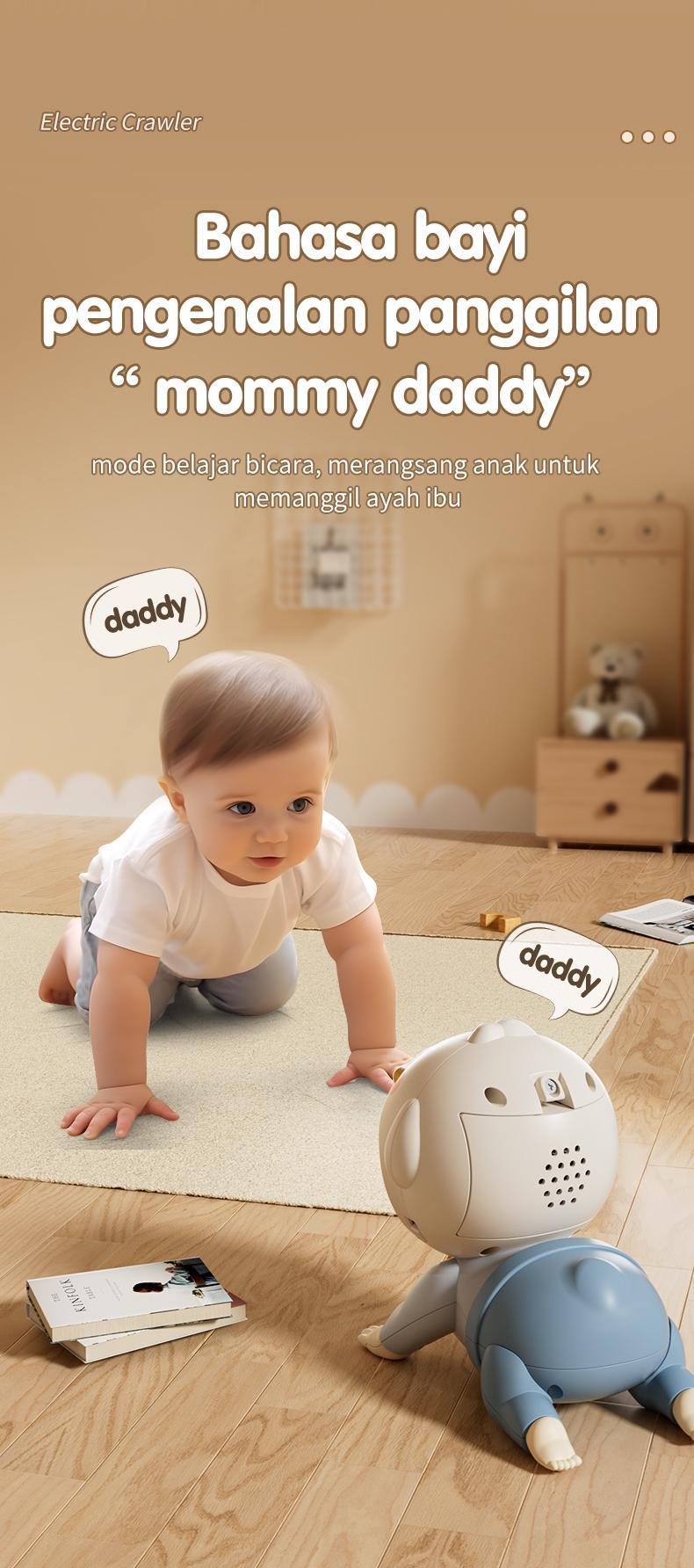 Habibi Boneka Merangkak Elektrik Bayi 0-12 Bulan - Mainan Edukasi Pelatih Gerak & Angkat Kepala Interaktif Toys Perempuan Dolls bayi  mainan