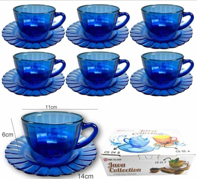 6psc Glass cup and saucer set coffee cup tea cup water cup Drinkware ...