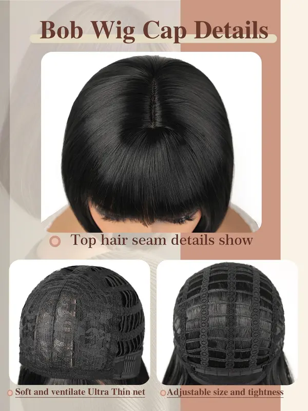 12 Inch Short Straight Bob Wig, Fashion Gorgeous Fluffy Wigs for Women, Synthetic Full Machine Wigs for Party, Daily Use 4