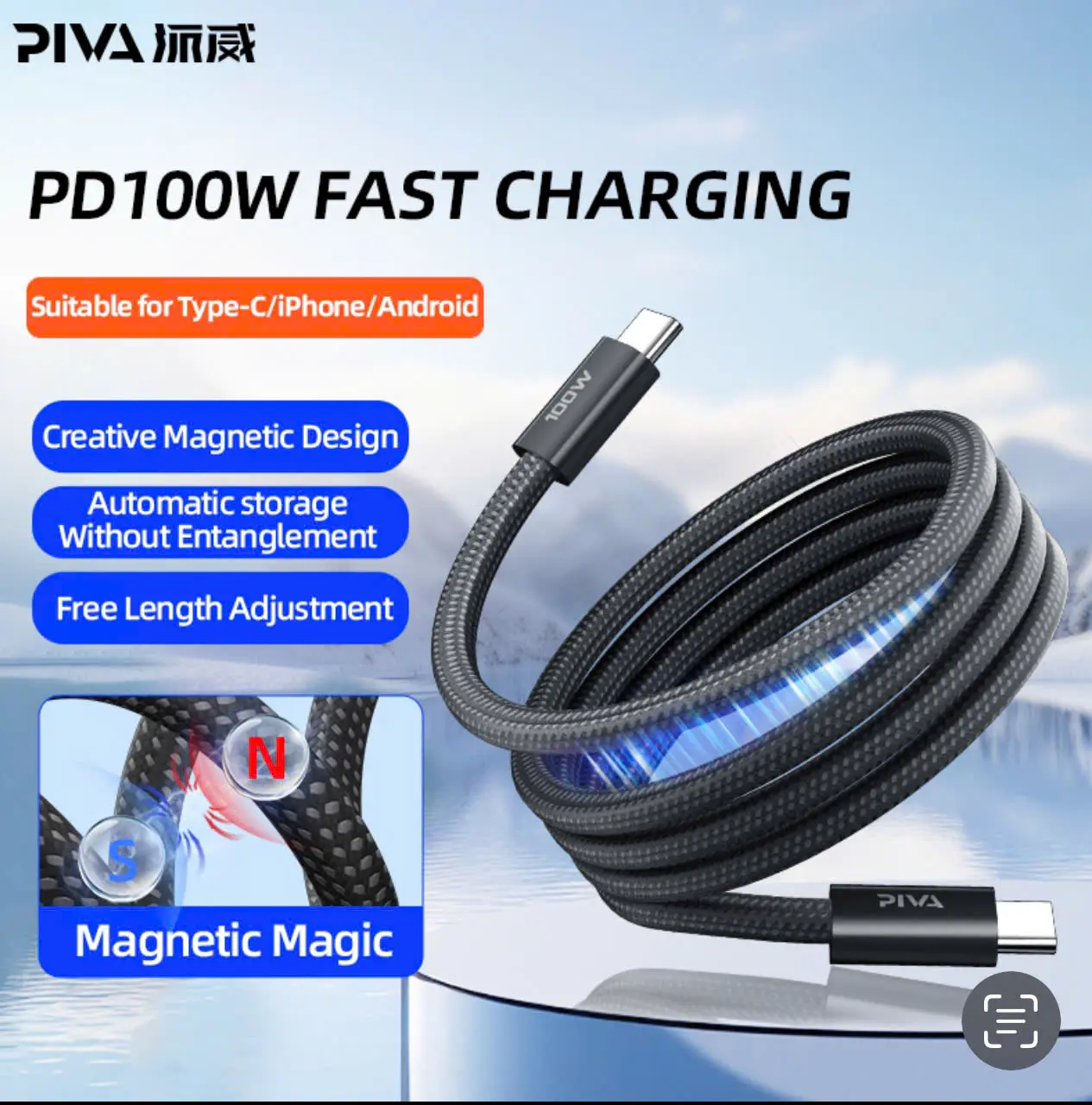 cáp sạc Piva Từ tính 1m chính hãng cao cấp Type_C iphone  17