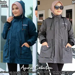 Jaket Df Parka Super Jumbo Original Dinda Bahan Parasut Ld 136 Pb 82 Saku Kanan Kiri Hoodie Bisa Di Lepas