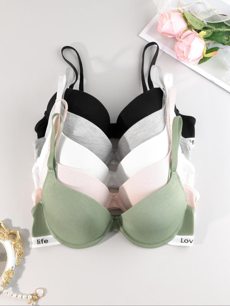 Product Introduction of Women's Letter Tape Push Up Bra, Casual Comfy Breathable Adjustable Strap Underwire Bra, Ladies Lingerie for All Seasons 1
