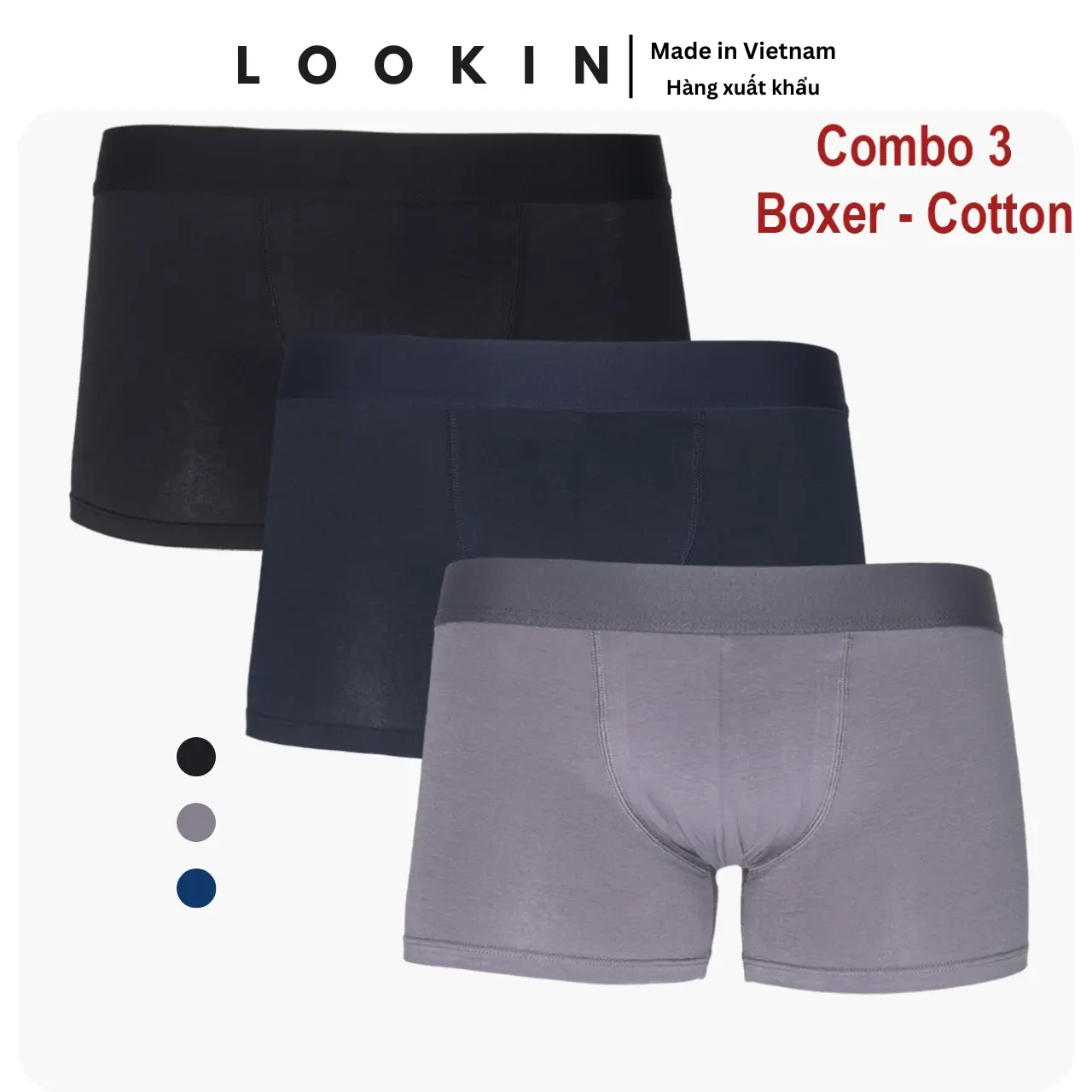 Combo 3 Quần Lót Nam Dáng Boxer Bông Cotton Kháng Khuẩn LOOKIN
