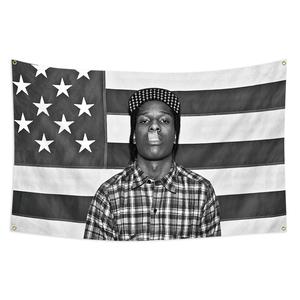1 pieza, Rapero de Hip Hop, Banderín de la Bandera de los Estados Unidos, 2*3ft(60*90cm) /3x5ft (90*150cm), 4 Ojales, Impresión de un solo lado, para Uso Interior, Exterior, Hogar, Dormitorio, Cueva de Hombre, Universidad, Bar de Música, Decoración