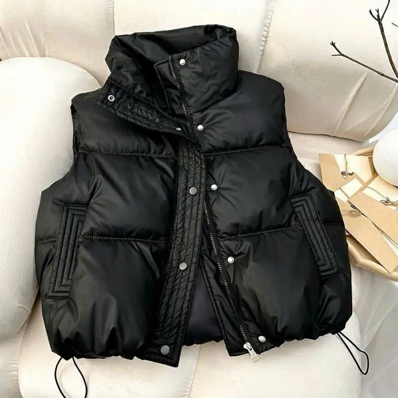 Áo phao ghile dáng ngắn chất Da Nữ Jacket Top áo phao tay 1