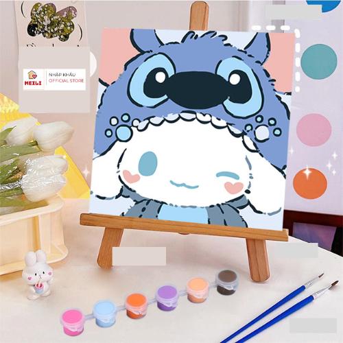 Tranh số hoá Cô Bé Kuromi Hoạt Hình Tranh Tô Màu 20x20cm dễ thương đầy đủ cọ, màu, căng khung sẵn MEILI STORE 3