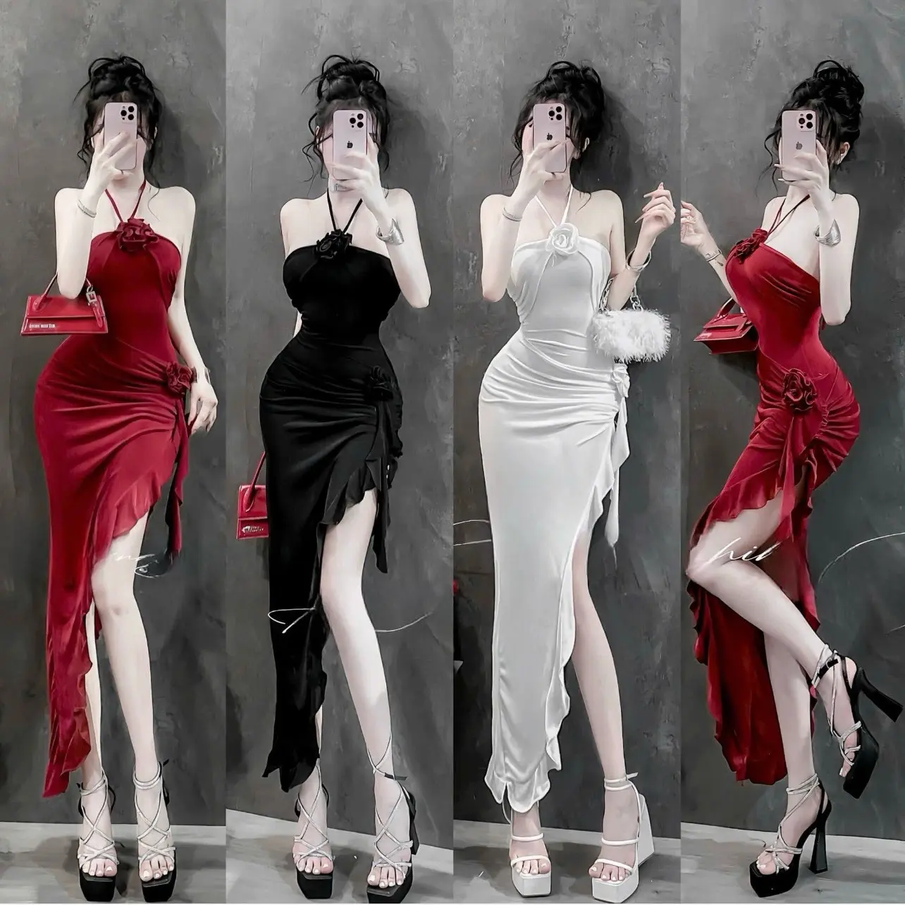 đầm yếm xẻ tà tua sang chảnh chất thun dẻo trơn  Dress Women Nữ