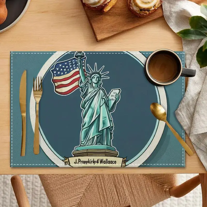 Statue of Liberty Pattern Place Mat, 1/4/6/8/12pcs/set Creative Table Mat, Decorative Placemat for Home Kitchen Dining Room