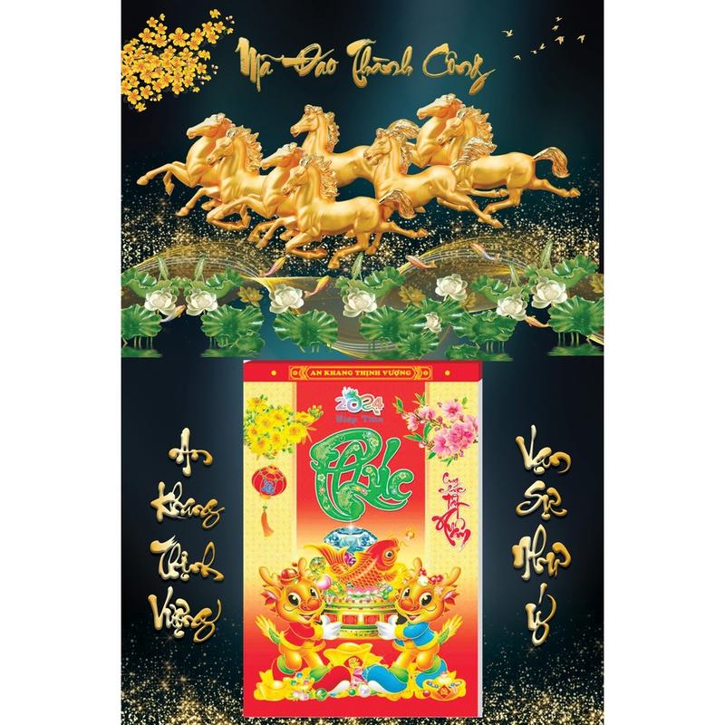 (Kèm Bloc 20x30cm) Lịch Gỗ Treo Tường 40x60cm Tráng Gương Tết 2025 Khổ Đại