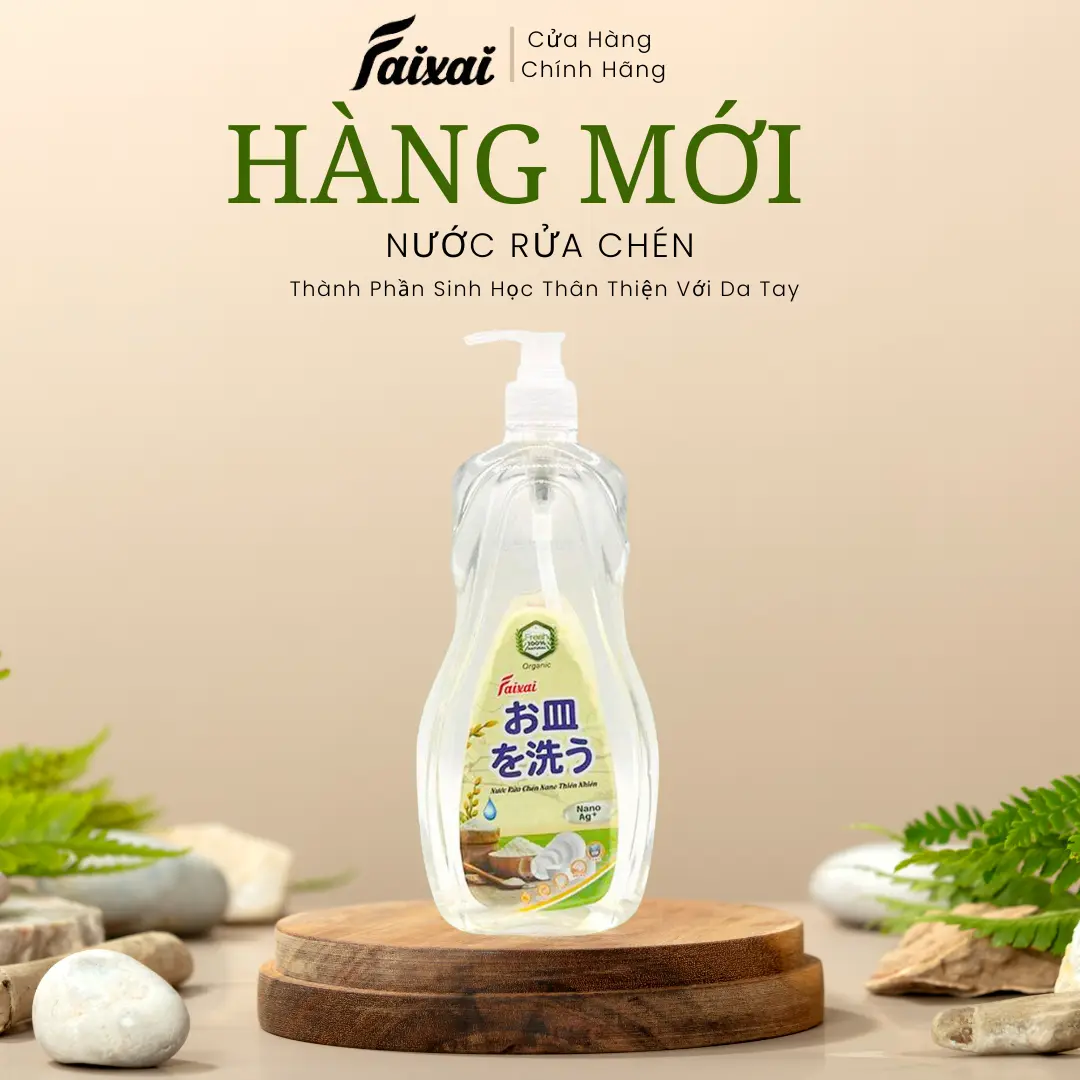 Nước Rửa Chén Nano FAIXAI Tinh Chất Cám Gạo 800ml – Sạch Dầu Mỡ, Dịu Nhẹ Cho Da Tay