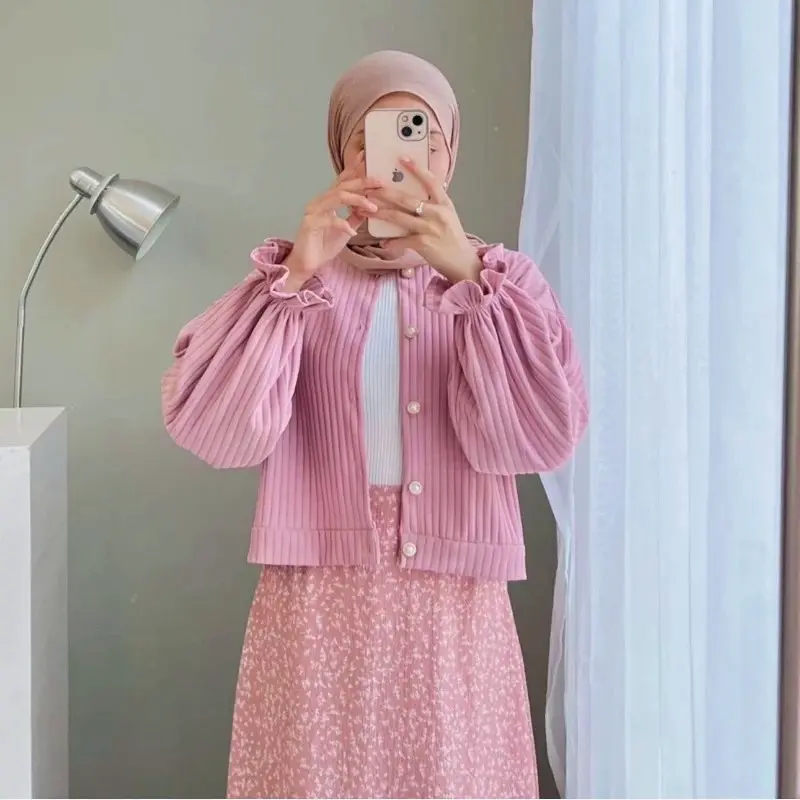 Tania Crop cardy Knit - Outer Button Vintage Korea Cantik Fit Panjang Knitwear Wanita Kancing Cardigan Lembut Nyaman 0
