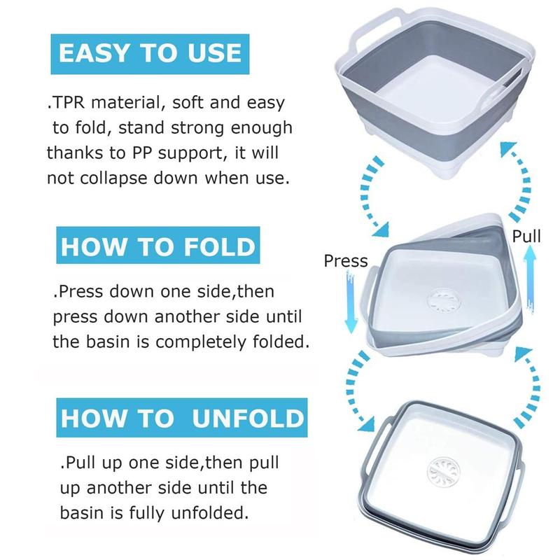 Collapsible Laundry Basin, 1 Count Portable Drain Basin for Kitchen Sink, Multifunctional Fruit Vegetable Washing Basin, Foldable Camping Bucket, Chill Room Accessories 2