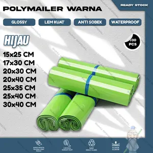 Plastik Packing Baju Kantong POLYMAILER Olshop isi 100 Lembar Glossy Grade A & B Warna Hijau Perekat Ukuran 15X25 17X30 20X30 20X40 25X35 25X40 30X40 hijau