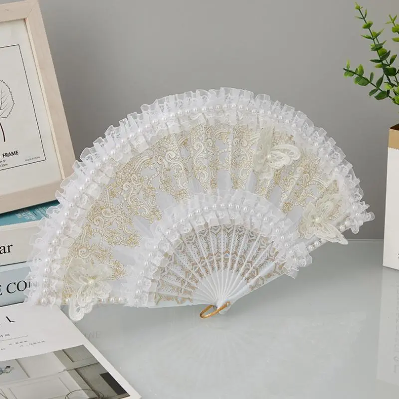 Lace Ruffle Hand Fan, 1 Count Exquisite Vintage Style Hand Fan, Handheld Folding Fan for Shows Dance Performance Photography Prop