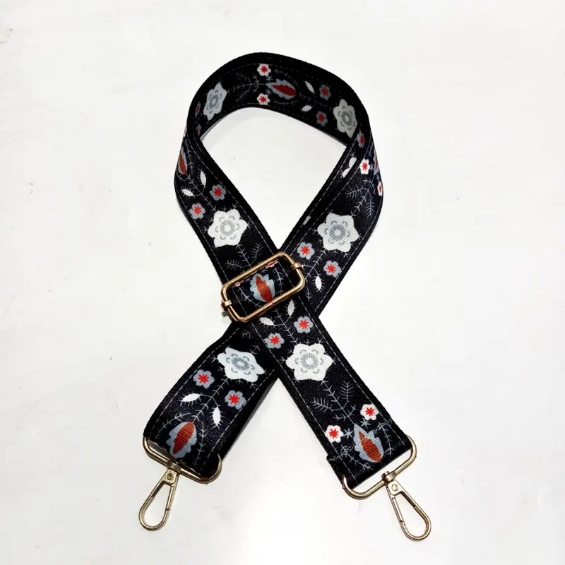 Tali Strap Tas Selempang Wanita FTH Bahan Kanvas Motif Bunga Lebar Premium Hitam 7