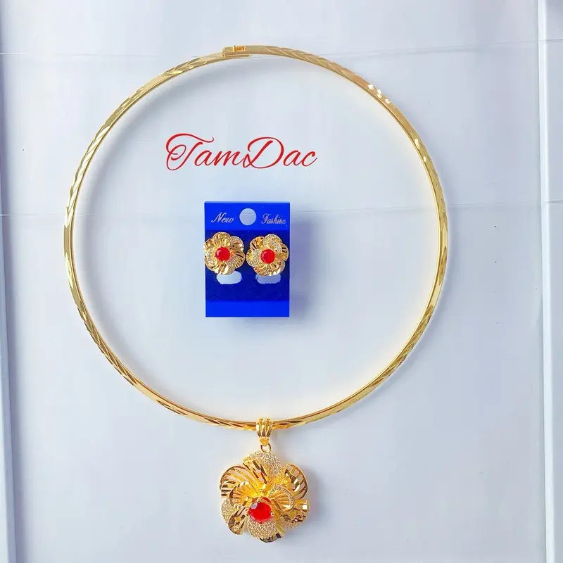 Com Bo kiềng cổ , hoa tai Nữ  mạ vàng 24k Kết Hợp Mặt Dây Chuyền Hoa mai Women 0