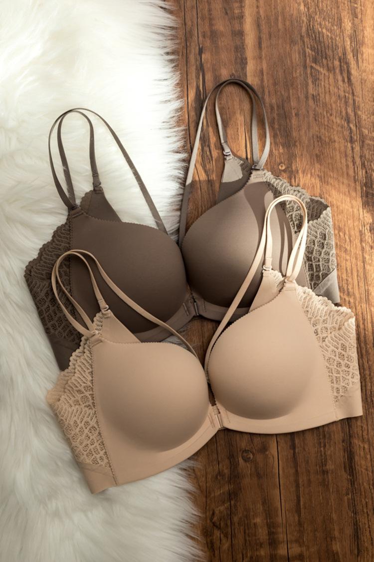 Product Introduction of Small Chest Gathered without Trace Wireless Seamless Front Button Beauty Back Underwear Ladies New Breast Holding Bra Thin 2