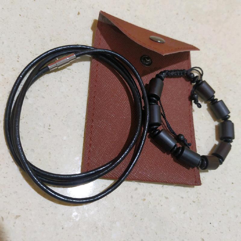 Kalung Pria Wanita Anak Tali Kulit Asli Genuine Leather Necklace Titanium Hitam Blac 4