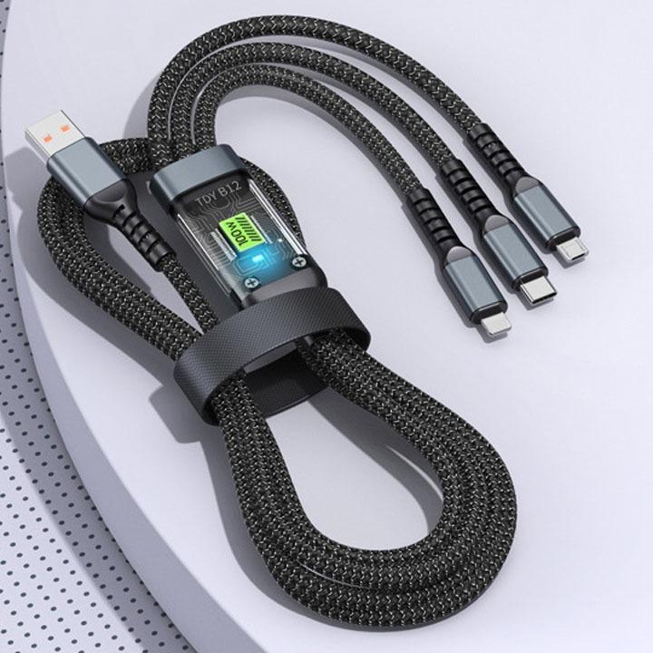 Cáp Sạc Nhanh Dây Sạc Tự Ngắt Bọc Dù 100W Tích Hợp 3 Cổng Micro Usb Type C 3 In 1