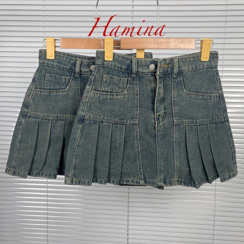 Chân Váy Jeans Nữ Ngắn Hamina, Váy Jean Xoè Xếp Ly