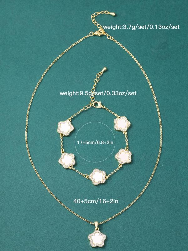Spring Romantic Flower Charm Bracelet & Pendant Necklace, Real Jewelry Sets, Saint Patrick's Rhinestone Decor Women's Summer Accessories for Daily Wear, Todays Flash Sale Bundles Valentine's Day Gift, Vintage Jewelry  Jewelry Set for Women 6