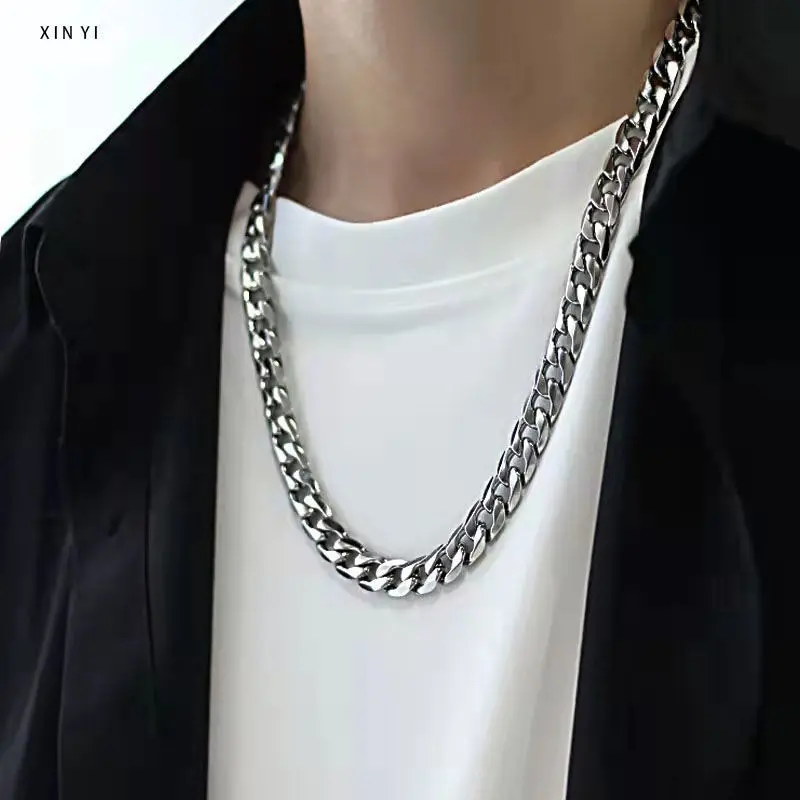 Titanium Steel No Fading Chunky Necklace/Cuban Link Chain Necklace Female Male/Fashion European and American Street Hip-Hop Necklace/Sweater Chain Accessories