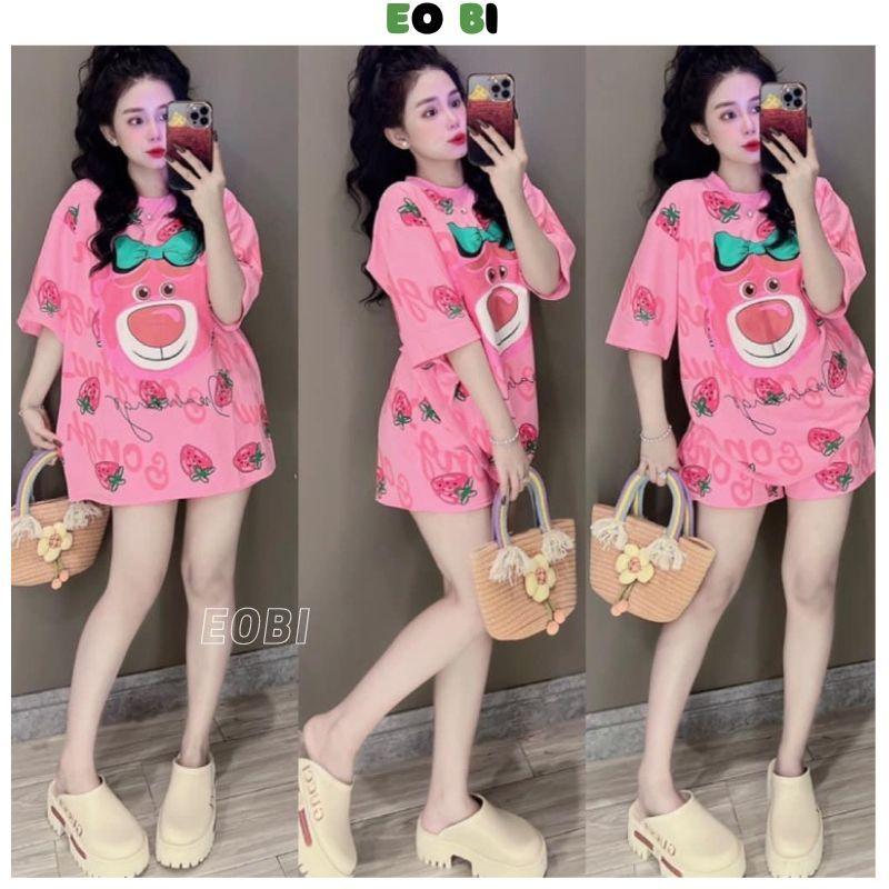 Bộ Đồ Ngủ Tay Ngắn Dáng Rộng In Họa Tiết Gấu Và Dâu Tây Cỡ Lớn Thời Trang Mùa Hè 2024 Mới - EOBI Nữ Áo 7
