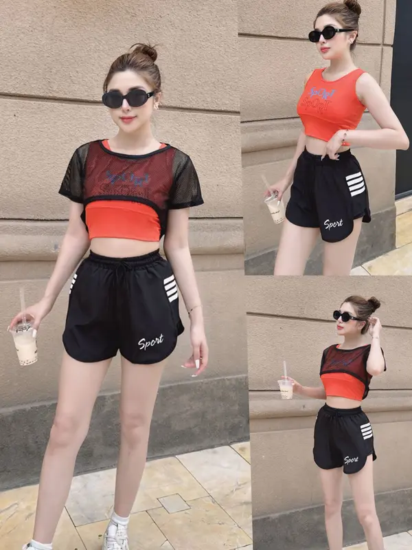 bộ đùi thể thao 3 trong 1, tặng kèm mút ngực, Chạy Bộ Tập Thể Dục Tập Gym Thể Dục 2