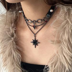 Kalung Berbentuk Bintang Hitam, Gaya Manis dan Sejuk, Untuk Wanita, Gaya Choker, Reka Bentuk Unik, Aksesori Rantai Kolar mewah, Aksesori Abi Jewelry Necklaces Earrings