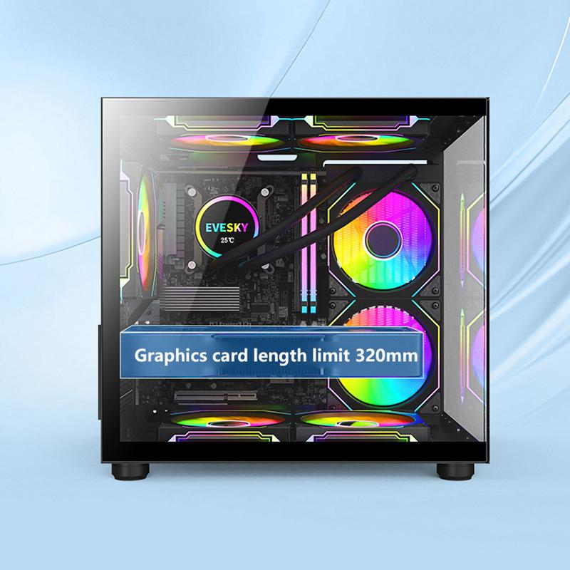Product Introduction of 270 Degree Glass PC Case Transparent Desktop Computer Tower For M-ATX/ITX Motherboard SSD 7 Air Cooling Fans 320mm Graphic Card 10