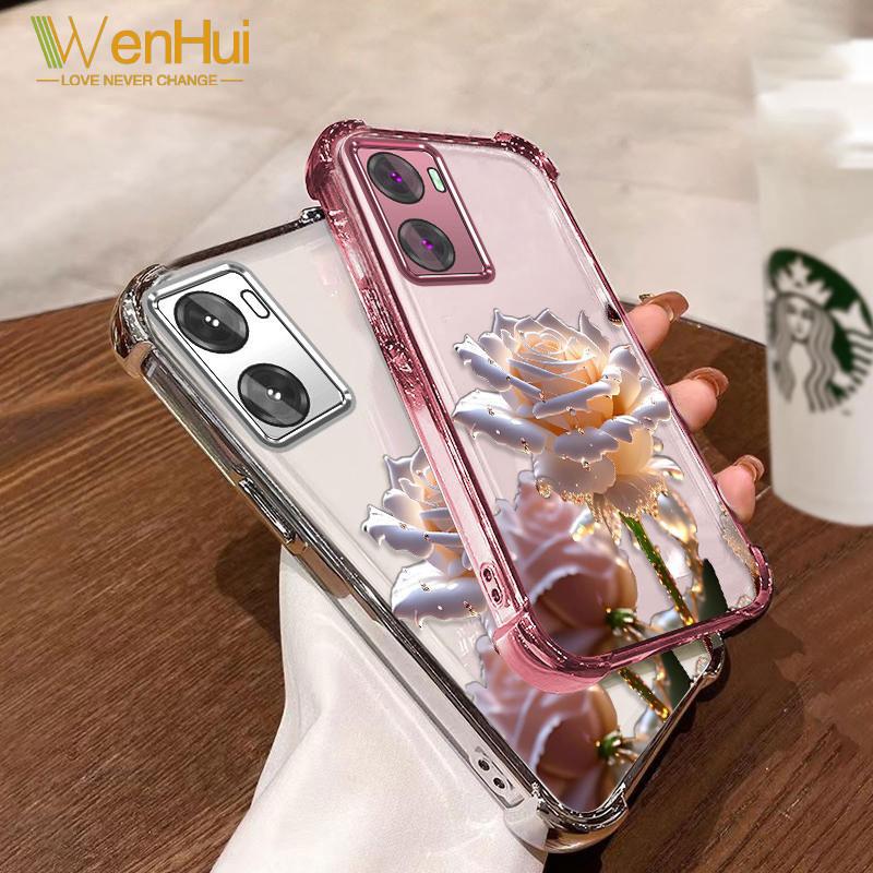 Ốp Điện Thoại, WenHui, Dành Cho Oppo A57 4G Và 5G 2022, A77, A77s, Mạ Điện, Họa Tiết Hoa Hồng Pha Lê Hoạt Hình, Chống Sốc, Với Màng Bảo Vệ Ống Kính Số Thiết Kế 47132