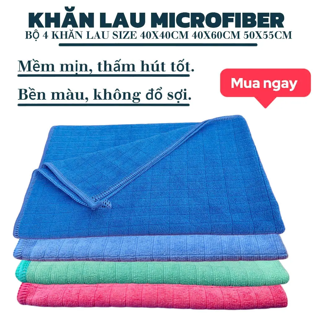 (Sét 4 Khăn) Khăn lau xe hơi,ô tô cao cấp,Khăn chuyên dụng microfiber siêu mềm thấm hút tốt không bụi vải .Chống trầy xướt xe Phụ Kiện