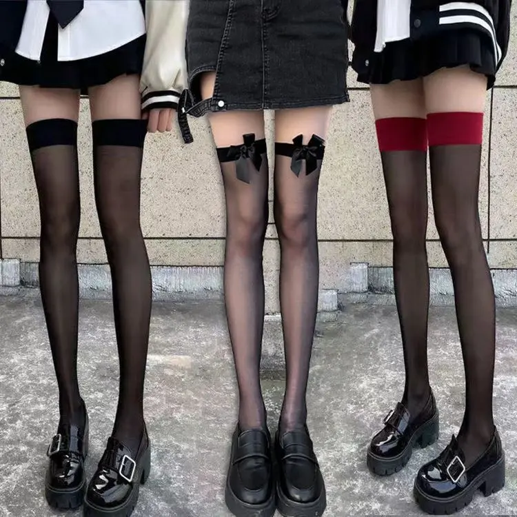 Over The Knee Socks Summer Thin Transparent Black Long Thigh Jk High Tide Socks Woman