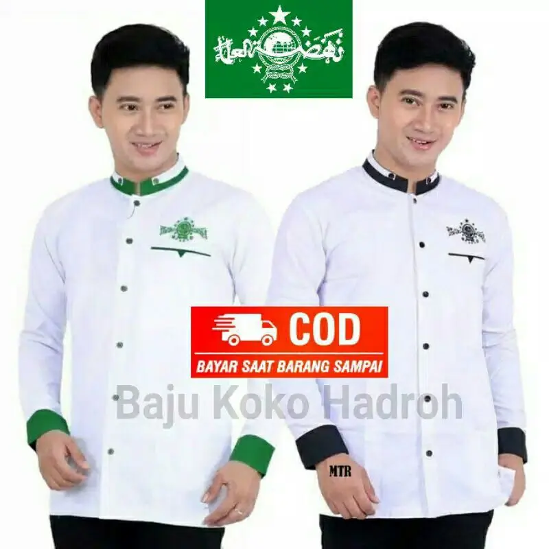 Baju Koko Nu Dewasa Lengan Panjang Hitam Hijau