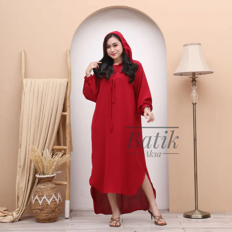 Yesha Seck Dress Hoodie Muslim Wanita Outfit Hijab Bahan Crinkle Airflow Resleting Busui By Batik Aksa Polos gamis 4