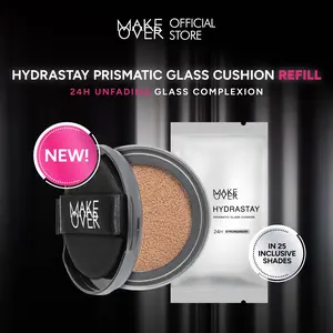 [TOP CREATOR'S PICK] NEW! MAKE OVER REFILL Hydrastay Prismatic Glass Cushion - Glow Cushion Plumpy Tahan Cuaca Panas Lembab Anti Crack Smudgeproof Tidak Cakey Tidak Crease High Coverage Tahan Banting Radiant Foundation Compact Makeup Concealer