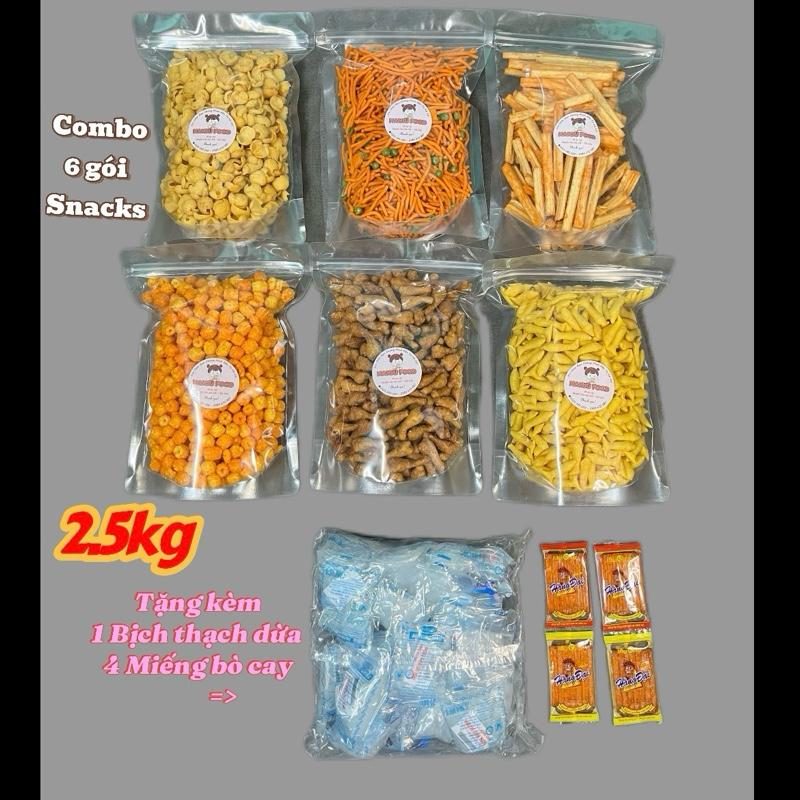 2.5kg Combo 6 Gói Snack lớn Ăn Vặt Misu: Bimbim sương chó-Bim bim Tăm đậu Hà Lan-Bimbim que khoai -Quẩy đùi Gà Phô Mai-Snack Bim Cá-Nui Sấy Giòn TẶNG KÈM 5GÓI THẠCH VÀ 5 BÁNH MIẾNG BÒ CAY THƠM NGON
