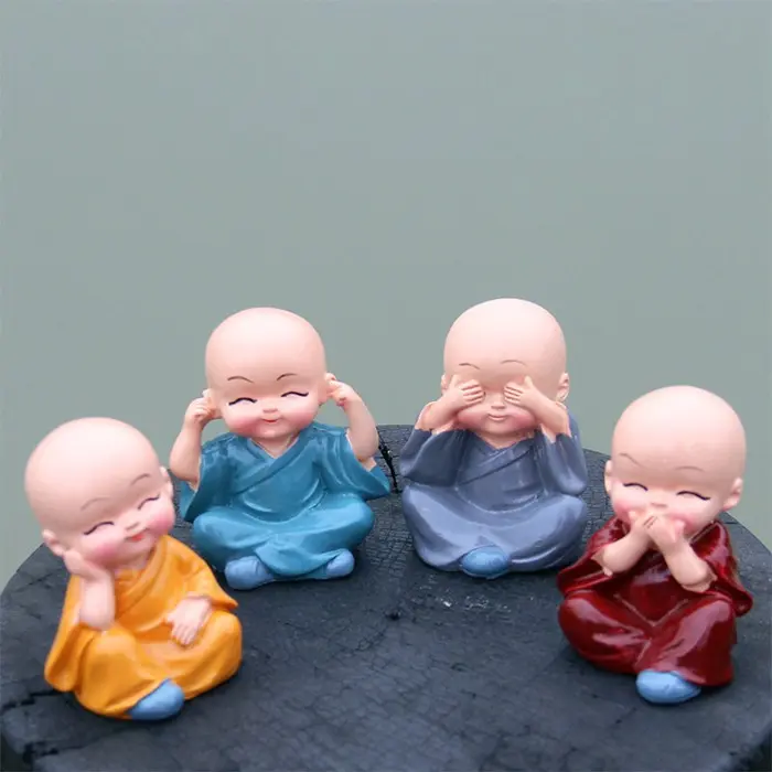 (Video Review) Bộ Tượng Chú Tiểu Hòa Thượng Tứ Không - Phật Phong Thủy Mini 4 Tư Thế, Trang Trí Xe Hơi, Để Bàn Làm Việc - Shop phụ kiện đồ chơi ô tô EUNOIA Nội Thất Nhựa 3