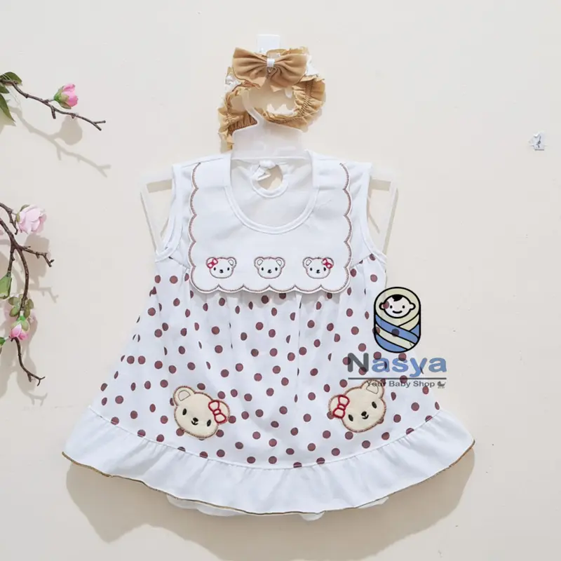 [P-034] Baju Bayi / Dress Bayi Perempuan 0-12 bulan Motif Kombinasi (Bonus Bandana) Cewek Pink 3