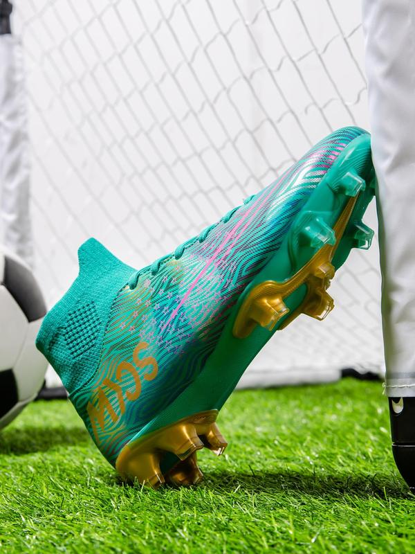 Sporty Men's Letter & Zebra Stripe Print High Top Football Shoes, Lace Up Spiked Soccer Shoes, Anti-Slip Football Cleats for Outdoor Competition Training 4