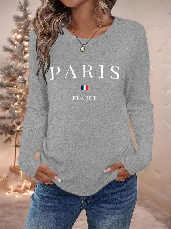 Women's Letter Print Round Neck Sweatshirt, Casual Long Sleeve Crew Neck Pullover for Fall, Fashion Women's Top for Daily Wear 8