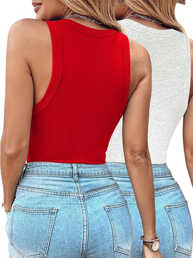Product Introduction of Women's Solid Ribbed Tank Top, Casual Sleeveless Round Neck Top for Daily Wear, Ladies Clothes for All Seasons 6