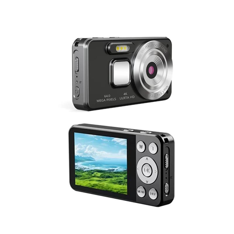 Product Introduction of [ Gift storage card, card reader ]A56 CCD Camera 6400W True 4K Student Party Entry Level Selfie Video True Pixel Digital HD Camera,Student Camera  Auto Focusing 2.8inch LCD Display 4K Digital 18x Zoom for Boy Girl Kids Party,Birthday gift Memory Cable 23
