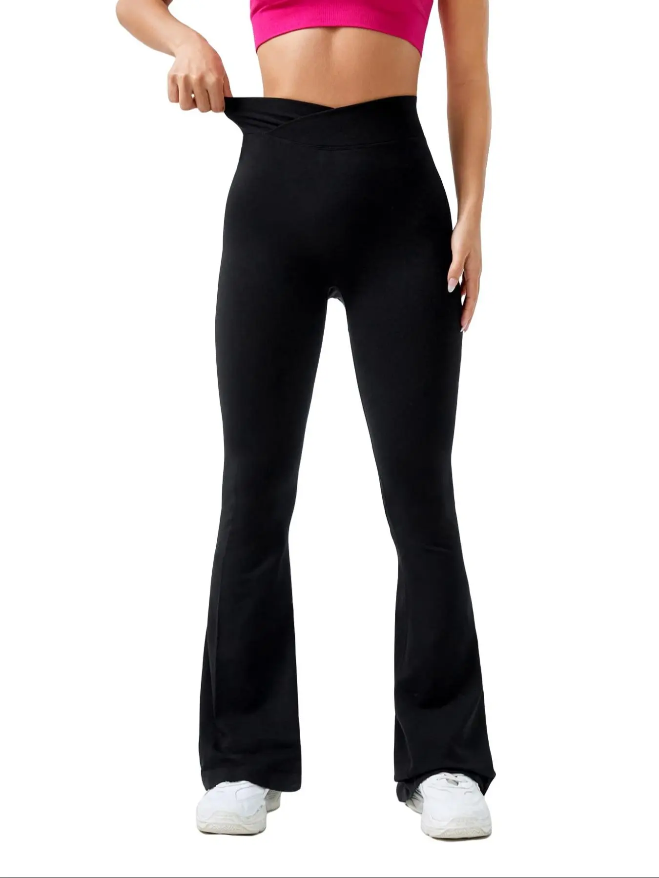 Women's Solid High Waist Flare Leg Sports Leggings, Sporty Comfy Breathable High Stretch Yoga Leggings, Ladies Sportswear for Gym Workout Running