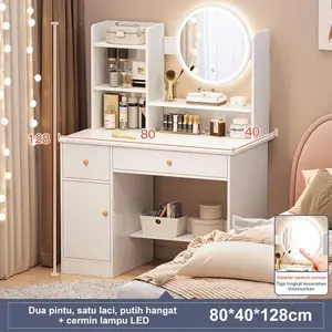 STON Meja Rias Dengan Lampu LED Meja Rias Putih Kaca Meja Rias Modern Minimalis Meja Rias Oval