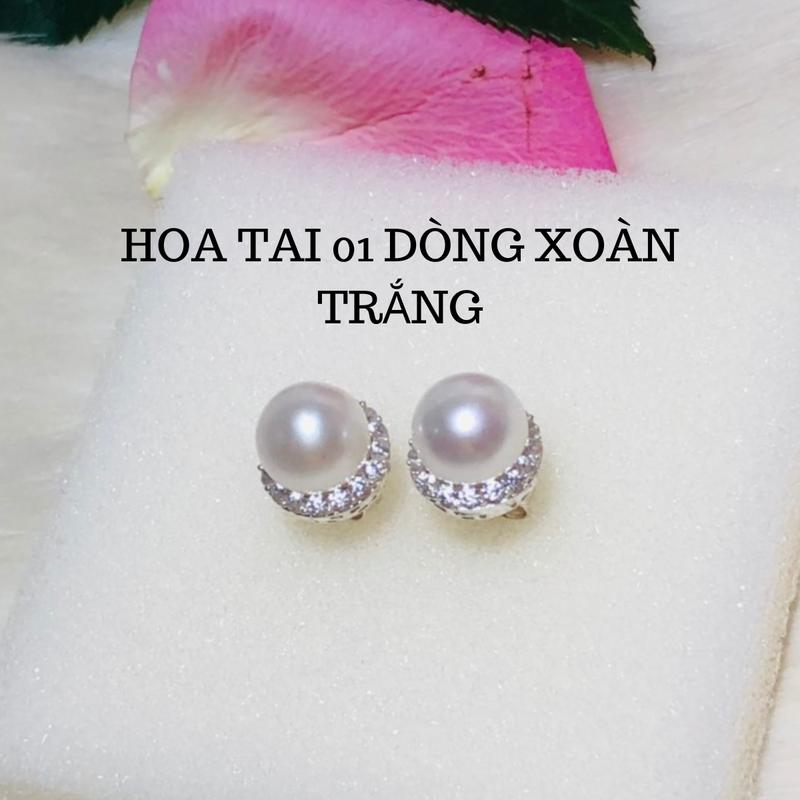 Bông tai ngọc Bán cầu 8-9li màu Trắng Kiểu một dòng xoàn 0