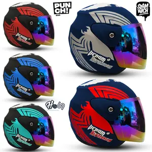 Helm Half Face Evo Evolution Venom Kaca Silver / Pelangi - Helm Premium Untuk Pria Dan Wanita Dewasa SNI